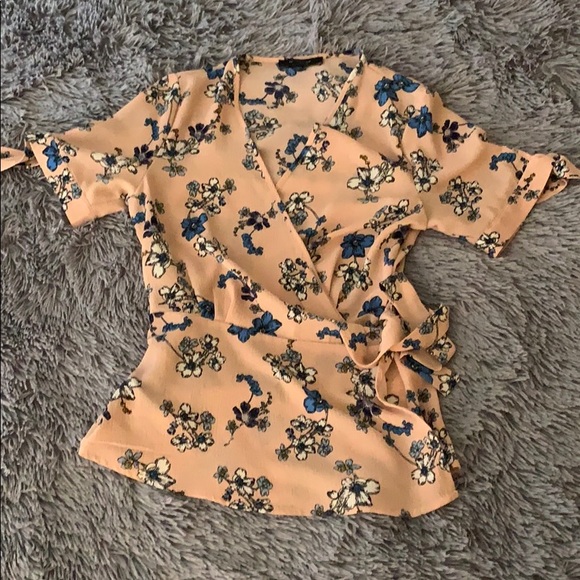 Atmosphere Tops - Side Tie Cross Floral Top